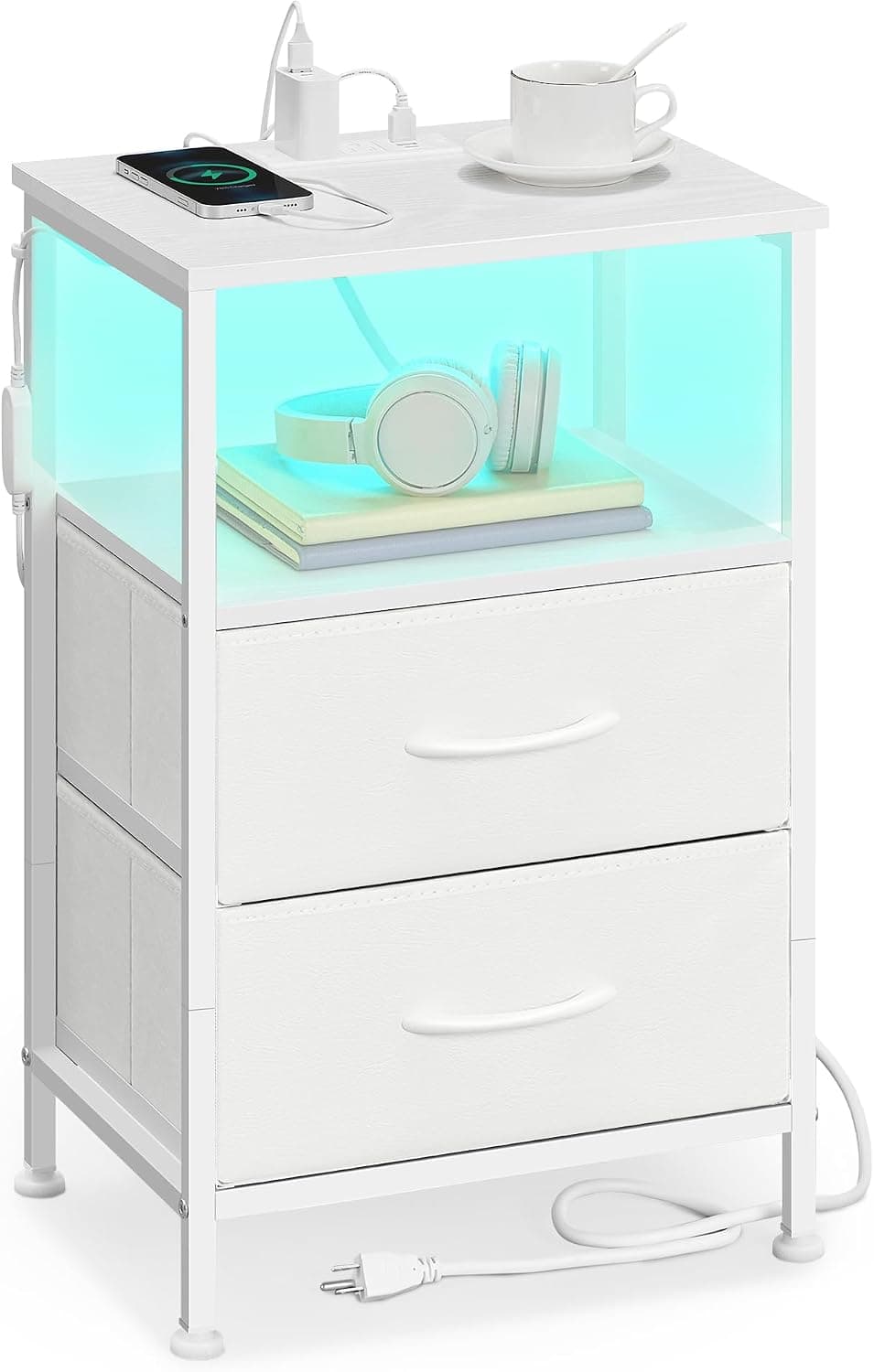 Listing image for SONGMICS Nightstand with Charging Station, 2 Fabric Drawers