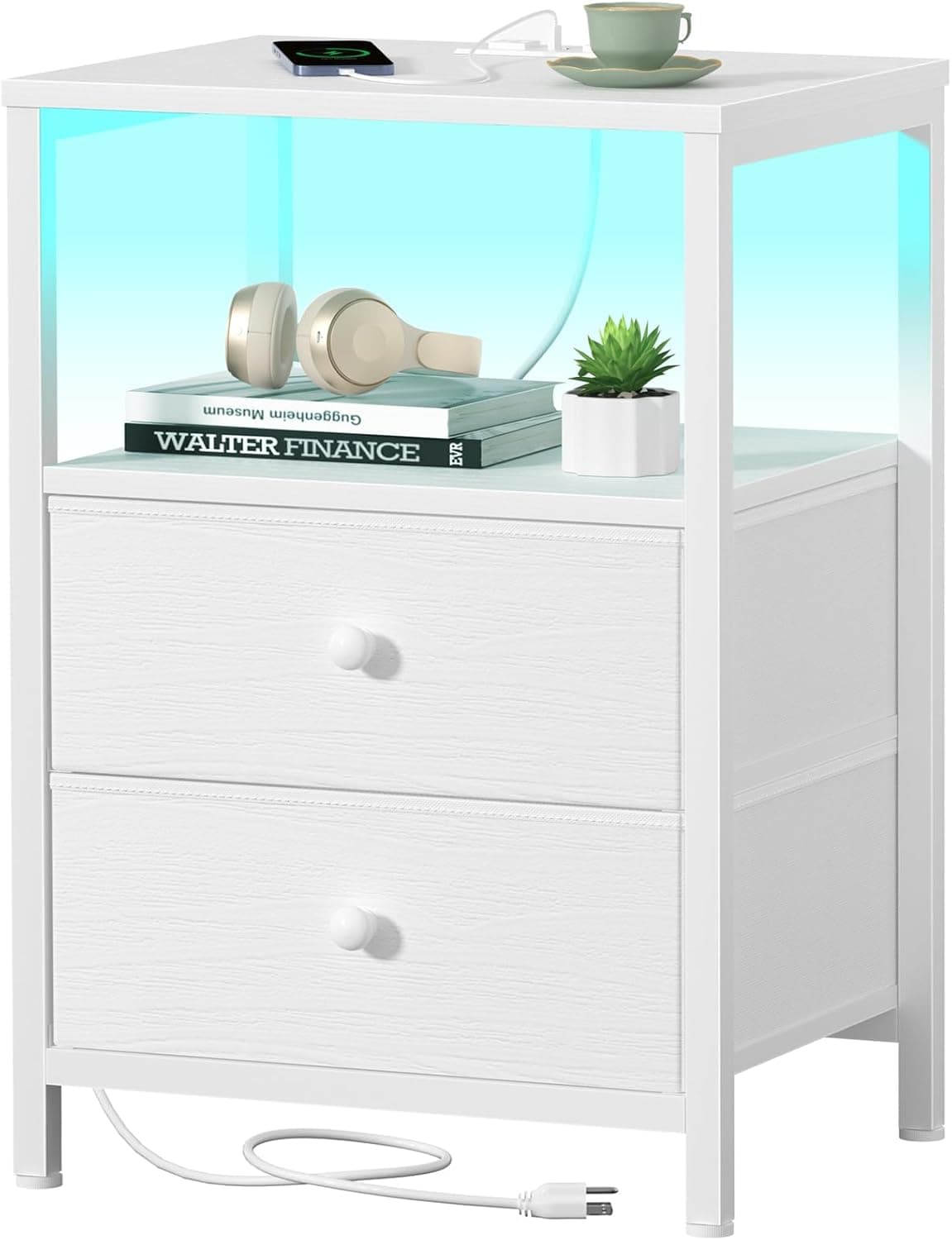 Listing image for BOLUO White Nightstand with Charging Station, LED