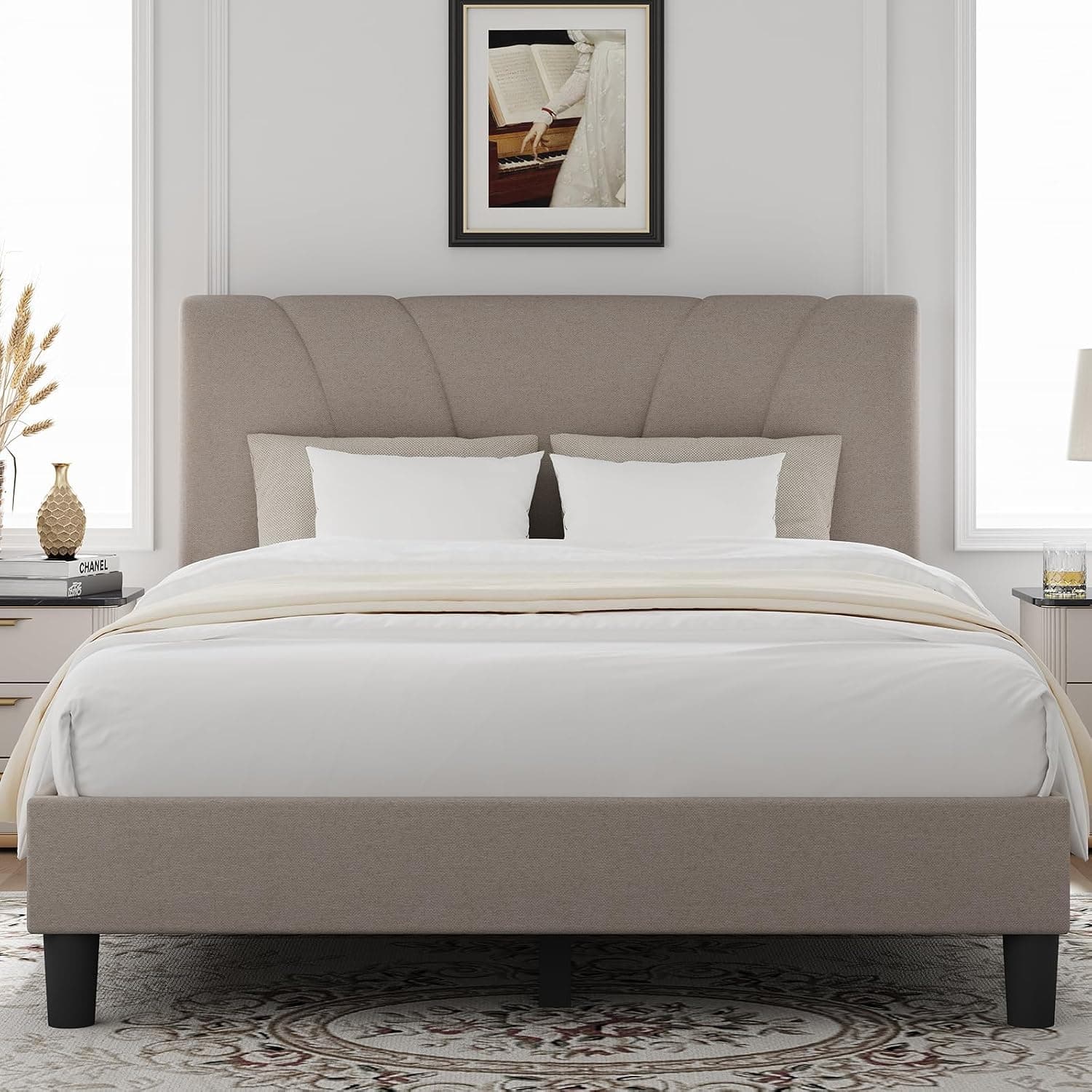 Listing image for Novilla King Bed Frame with Adjustable Headboard, Beige